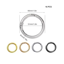 TUKEVA Pack of 16 Round Carabiner 40 mm Key Ring Carabiner Hook Round Carabiner Ring Carabiner Hook for Key Chains, Bags, DIY Crafts (4 Colours)