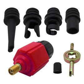 Premium 4 in 1 inflatable Pump Air Valve Converter Adapter with 4 Air Valve Nozzles for Inflatable Boat, Stand Up Paddle Board, Inflatable Bed - Red