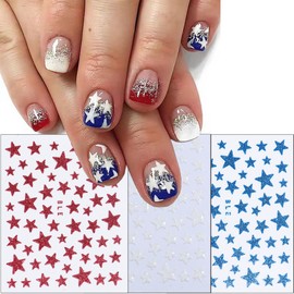 Stars Nail Art Stickers 3D Star Glitter Nail Design Decals Black White Gold Sliver Pink Red Stars Nail Stickers for Nail Art Supplies Independence Day Stars Charms Stickers for Nail Decoration-10 Pcs