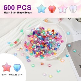 PATIKIL 9-11 mm Acrylic Round Beads, 600 Pcs Heart Star Shape Bead AB Colors Round Clear Spacer Beads with Hole for Earring Bracelet Necklace Key Chains, Color