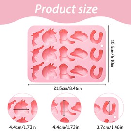 Western Cowboy Ice Cube Mold, Pink Silicone Tray with Horse Boot Hat Gun Shapes, Set of 2