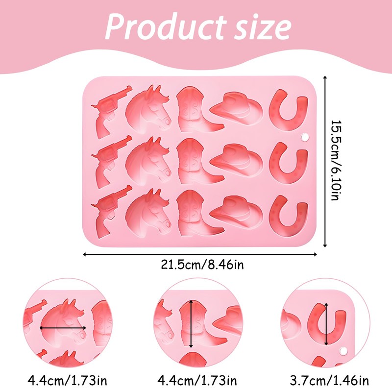 Western Cowboy Ice Cube Mold, Pink Silicone Tray with Horse