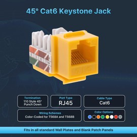 SATMAXIMUM Cat6 Keystone Ethernet Wall Jack Punch Down UTP 45-Degree (Easier Termination Than 90-Degree), RJ45 Slim Profile 45° Angled Speed Termination Yellow (20 Pack)