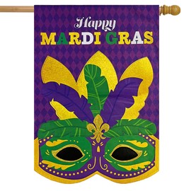 Mardi Gras Mask Burlap House Flag 40" x 28" Briarwood Lane
