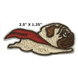 Pug Flying Dog Breeds Canine 2.5" Embroidered Patch DIY Iron-on or Sew-on Decorative Applique Paw Print Labrador Lab Retriever German Shepherd Bulldog Beagle Poodles Dachshunds Cat Tiger Lion