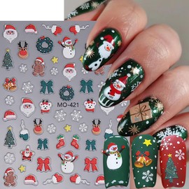 Christmas Nail Stickers, 3D Embossed Snowflake Nail Decals with Pink Snowflake Xmas Tree Santa Claus Winter Nail Design Christmas Nail Art Decoration for Women Girls(3Sheets)