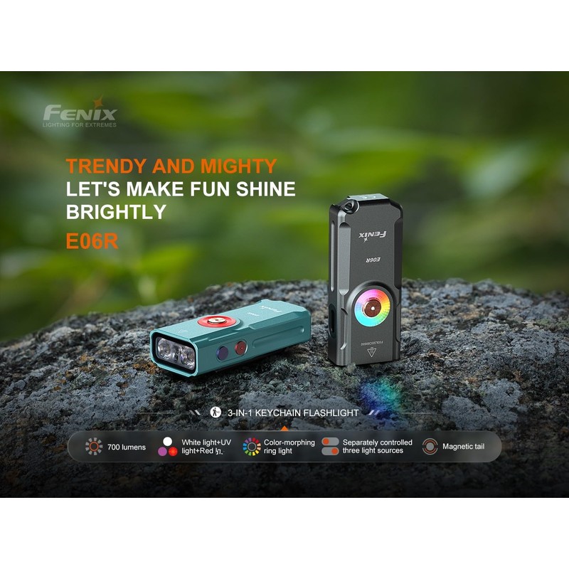 Fenix E06R 700 Lumen USB Rechargeable LED Keychain Flashlight/UV/Blacklight with