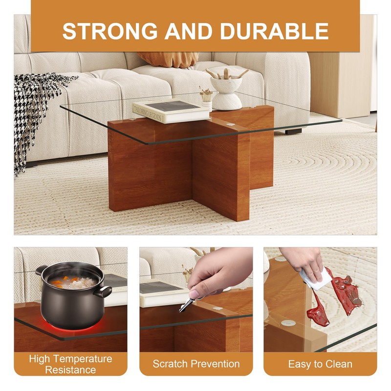 UELKS Tempered Glass Table Top, 36" Square Glass Table Top