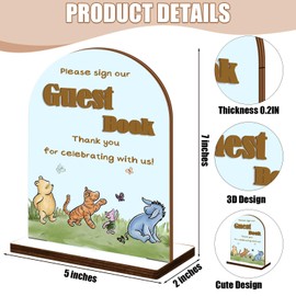 Classic Winnie Please Sign Our Guest Book Sign, the Pooh 3D Guestbook Sign for Baby Wedding Shower, Blue Wooden Wedding Guest Book Sign with Stand, Wood Wedding Sign for Ceremony or Reception