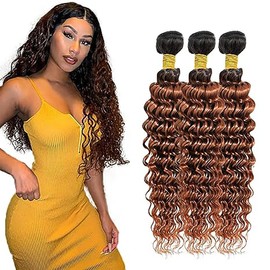 Human Hair Weave Real Hair Extensions Deep Wave Human Hair Bundles Brazilian Human Hair 100 g/PC Tow Tone Hair Bundles Real Hair Extensions 3 Bundles 20 22 24 Inches