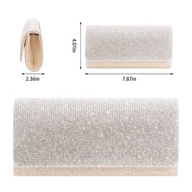 Segreto Women's Clutch Rhinestone Clutch Bag Elegant Evening Bag Shoulder Bag Envelope Crossbody and Removable Chain, Rhinestone Shiny Champagne