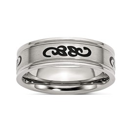 Chisel Stainless Steel Black Rubber 7mm Ridged Edge Brushed Band (Width=7)