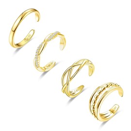 LOFITOR 4PCS Toe Rings for Women Gold Adjustable 14K Gold Filled Toe Ring Set Simple Cute Thin Band Hawaiian Beach Summer Foot Jewelry Waterproof Gold Toe Rings Fashion
