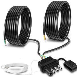 16 AWG 4 Pin 5 Wire Trailer Wiring Harness, 26 Ft Wishbond Trailer Light Kit, 4 Way Flat 5 Wire Connector Plug for Re-Wiring Brake Lights, Both-Side Taillights of Trailer RV Boat
