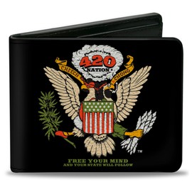 Cheech & Chong Wallet, Bifold, Cheech and Chong 420 Nation Coat of Arms Black, Vegan Leather, Cheech & Chong, 4.0" x 3.5", Wallet