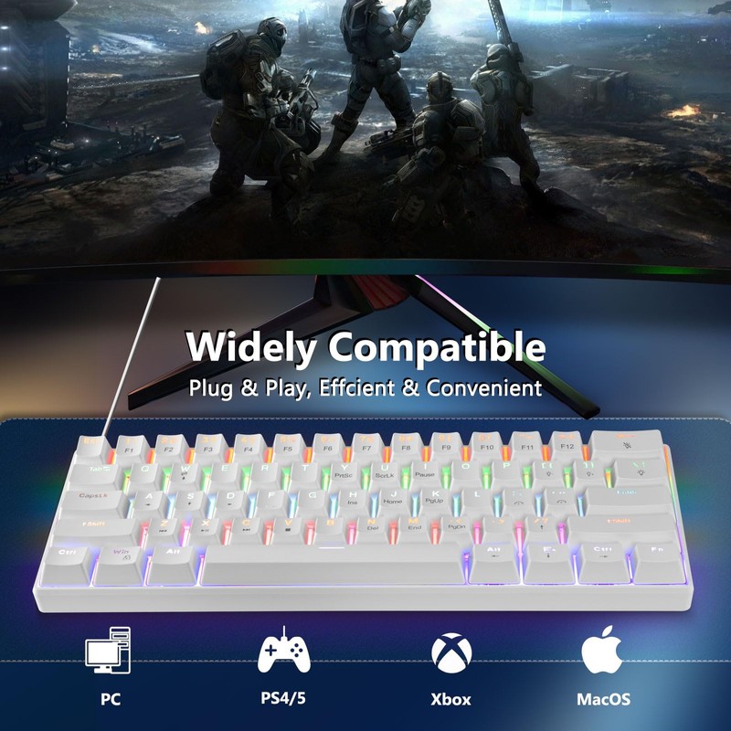 HUO JI 60% Wired Mechanical Keyboard Compact, 61 Keys Brown