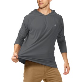 Roadbox Men's UPF 50+ UV Sun Protection Shirts, Quick Dry Long Sleeve Fishing Hoodie, Rash Guards for Swimming Hiking Running Grey