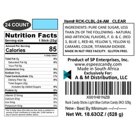 Extra Large Rock Candy Sticks: 24 Light Blue Cotton Candy Lollipop - Individually Wrapped - Espeez Rock Candy Sticks for Candy Buffet, Birthdays, Weddings, Receptions and Baby Shower