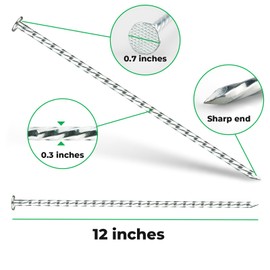 EISENSP 12 Inch Galvanized Landscape Stakes - 50pcs Spiral Metal Round Anchoring Spikes, 0.7 Inch Extra Large Top, for Securing Paver Edging, Weed Barrier, Camping Tent