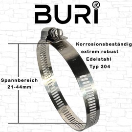 Hose Clamps Stainless Steel | 21-44 mm [Pack of 10] Professional 304 Quality | Hose Clamp | Hose Clamps Suitable for Washing Machine or as Garden Hose Clamps & Pool Hose Clamps