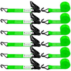 SALUINOKI 6 Pack 2 inch Ratchet Straps Heavy Duty J Hook 2 in x 15ft with Strong Ratcheting, Cargo Load Tie Down Strap 2200lbs Working Load for Trucks Green