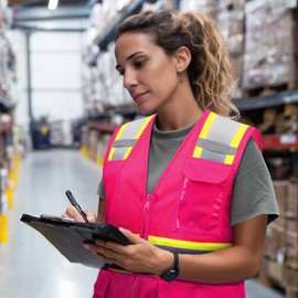 HSHCH Reflective Safety Vest for Women, High Visibility Construction Vest with Pockets Zipper Hi-Vis Stripes, ANSI Compliant (Pink, XS)