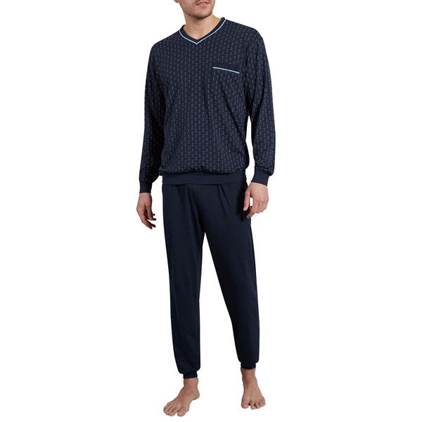 Götzburg Men's Cuffed Pyjamas, Long, Blue-dark plain, 64