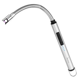 SUPRUS Electric Candle Lighter USB Type C Rechargeable Lighter Steel Shell & Hanging Hook with 360° Flexible Neck(Silver)