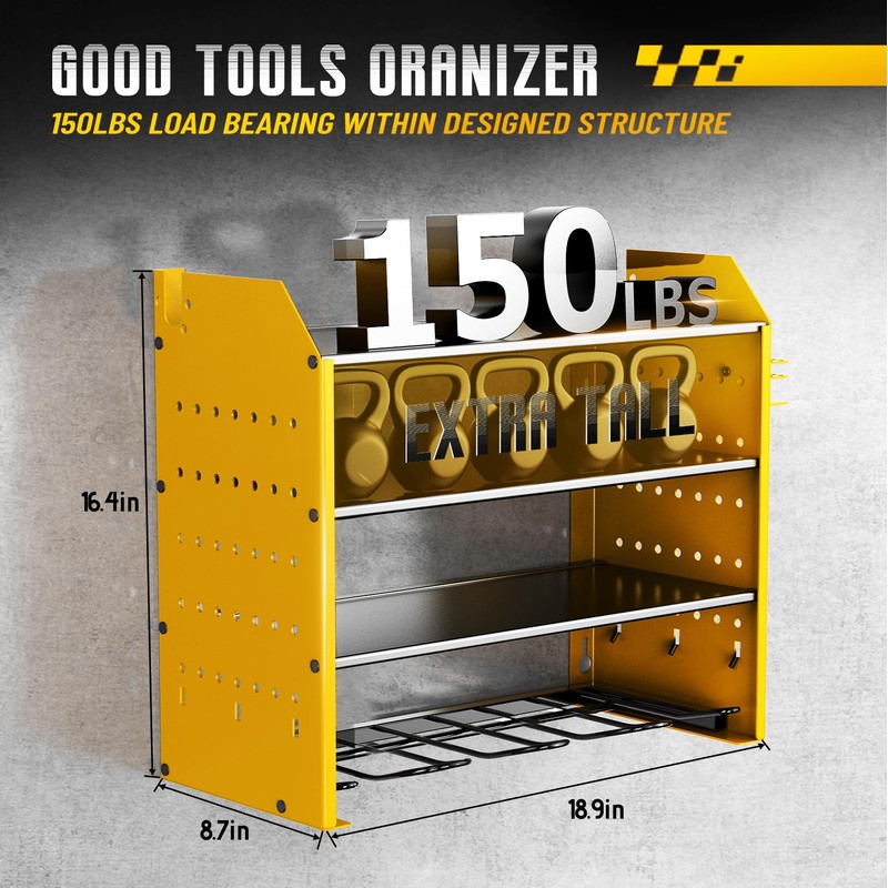 Power Tool Organizer Wall Mount with Charging Station, 4 Layers