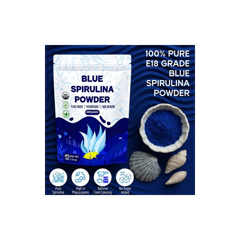 Polvo De Espirulina Azul 1.6 Oz Orgánico Para Alimentos