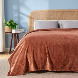 NEWCOSPLAY Super Soft Queen Blanket Coffee Premium Silky Flannel Fleece Leaves Pattern Lightweight Bed Blanket All Season Use (Coffee, Queen(90"x90"))