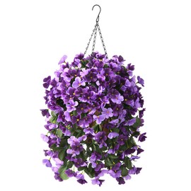 INQCMY Artificial Fake Hanging Flowers Plants with Basket for Summer Outdoor Decoration,Faux Silk Begonia in Planter UV Resistant Look Real for Home Porch Yard Patio Balcony Decor