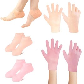 Juego de 6 pares de calcetines hidratantes de silicona, guantes y tacones para pies y manos agrietados secos, antideslizantes, suaves, para spa, pedic