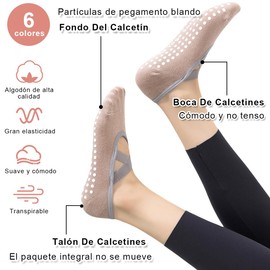 VIDA4U 6 pares Calcetas Pilates para Mujer, Calcetines Yoga para Mujer, Calcetas Antiderrapantes, Calcetines Transpirables para Fitness (6 pares, Multicolor)