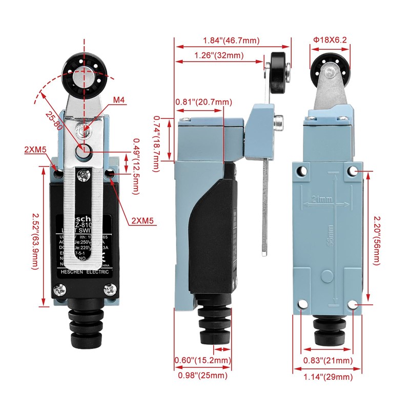 Heschen Limit Switch TZ-8108 Adjustable Roller Lever 10A 250VAC SPDT