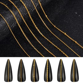WOKOTO 6 Gold Nail Chains For Nail Art Metallic 3d Chains Fingernails Charms Glitter Bling Design Chain For Nails Gold Chain Nail Charms Nail Art Jewelrys Gold Jewels DIY Craft Decoration For Women