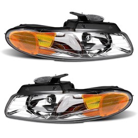 AXLAHA Headlight Assembly for Dodge Grand Caravan 1996 1997 1998 1999 Grand Caravan compatible with 96-99 Chrysler Town & Country Chrome Housing with Amber Reflector Headlamp Replacement Pair