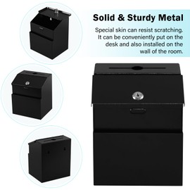 xydled Suggestion Box with Lock Wall Mountable Metal Donation/Ballot/Voting/Collection/Key Drop Box with 50 Free Suggestion Cards 7.1"x 5.7"x 8.1" Black
