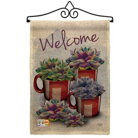 Welcome Succa Burlap Garden Flag Set Wall Hanger Country Living Southwest Desert Cactus Succulent Particular Area Small Decorative Gift Yard House Banner Double-Sided Made In USA 13 X 18.5