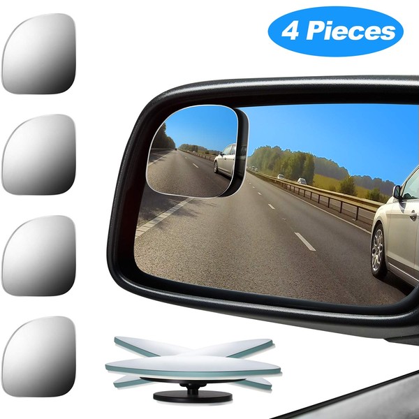4 Pieces Fan-Shaped Automobile Rear Blind Spot Mirror, 360 Degree Rotating Design, Automobile Side Mirror Wide Angle Mirror Safety Convex Rearview Mirror for Car Truck Van (Natural Mirror Color)