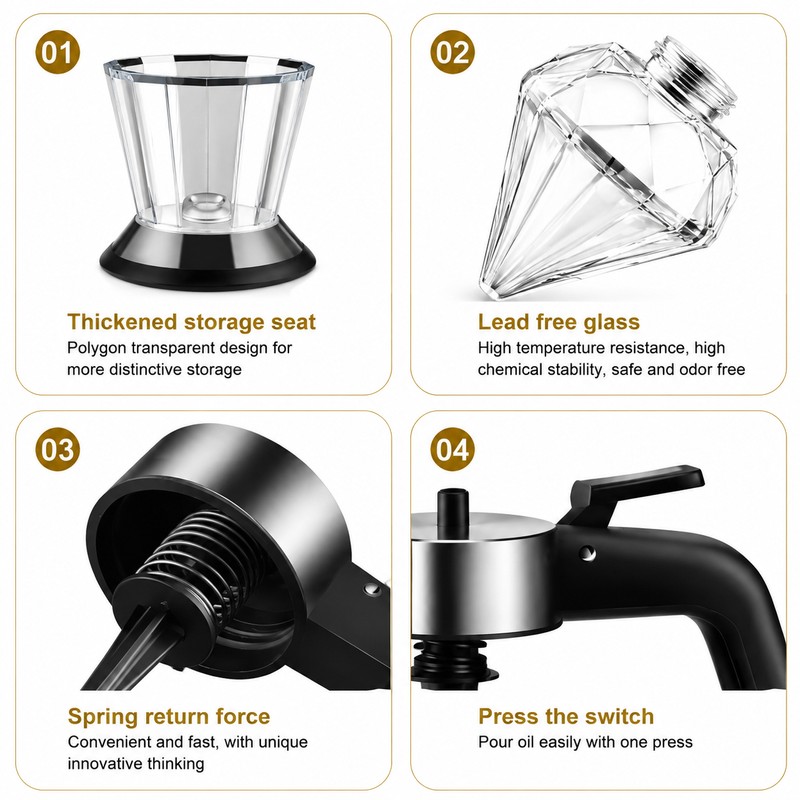 Diamond Glass Honey Dispenser with Bottom Pour Trigger, Elegant Oil
