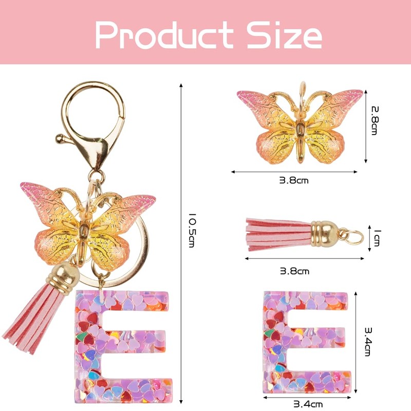 Capaneus Pink Butterfly Letter Keyring, E
