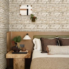 3D Peel and Stick Faux Stone Wall Panels 11.8" x 11.8" 10-Pack, Stone-Look Wall Sticker, Thin Lightweight PVC Self Adhesive Wall Tiles for Interior Decor, Beige