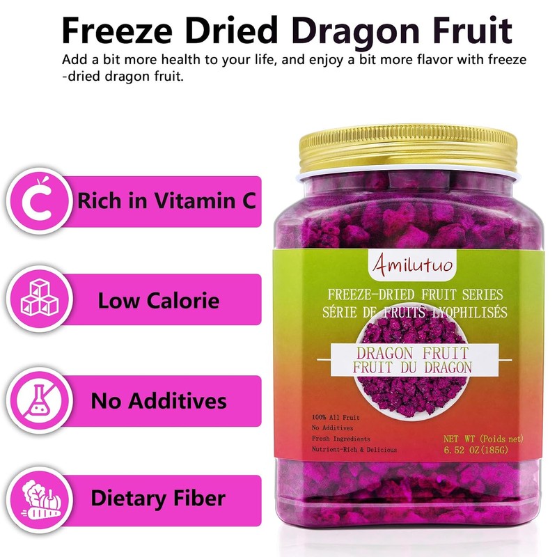 Amilutuo Freeze-Dried Dragon Fruit, Freeze-Dried Fruit, No Added Sugars, 6.52OZ/185g