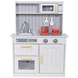 TOUCH US Kids Kitchen Playset,Children Play Kitchen for Toddler,Baby Toy Kitchen Set,Pretend Wooden Kitchen,Birthday Gifts with Play Sink Toy,Lights Sounds, Cooking Set for Kids Ages 1+Boys Girls