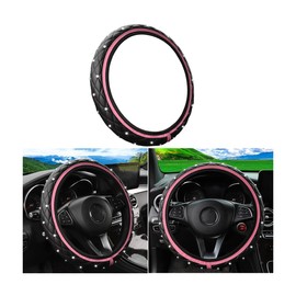 TNAIYH Bling Car Steering Wheel Cover, 15" Anti-Slip Elastic Stretch Leather Crystal Rhinestone Vehicle Steering Wheel Protector, Auto Interior Accessories, Universal for Sedan Truck SUV (Black)