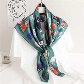 Scarf For Cat Lovers - Satin Silk Feeling Scarf Square Head Scarf Neckerchief Fashion Bandana Hair Scarf for Women Neck Scarf (Green)