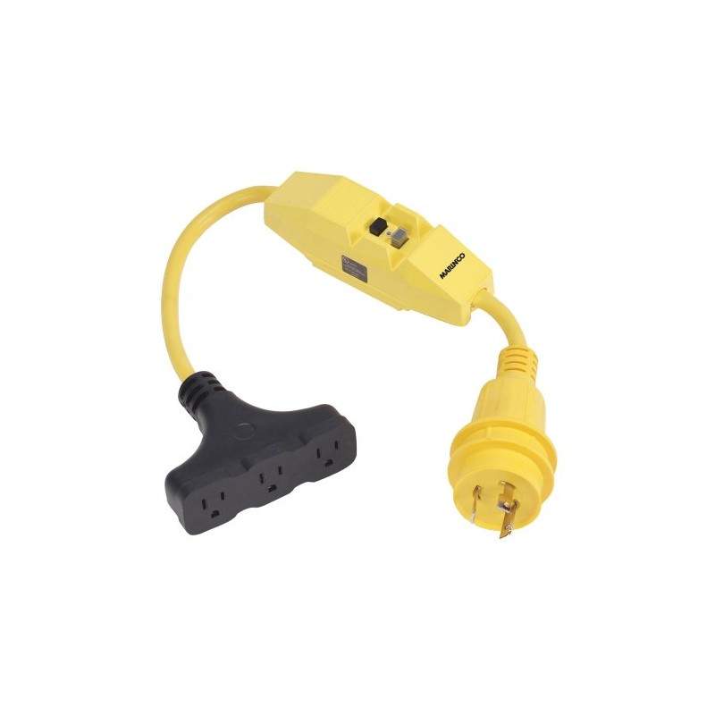 Marinco 199128 Pigtail Adapter, 30A 125V Male to 3-Way 15A