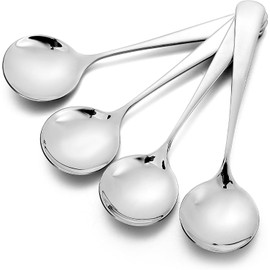 Soup Spoon, 4 Pcs Stainless Steel tablespoons, Heavy Duty Round Soup Spoons for Restaurant, Home & Catering, Dishwasher Safe (Silver)
