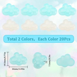 SUNNYCLUE 1 Box 40Pcs Cloud Cabochon Mini Resin Cabochons Flatback Lovely Glitter Clouds White Blue Rainbow Iridescent Plating Cute Resin Charms for DIY Crafts Hairpins Scrapbooking Embellishments